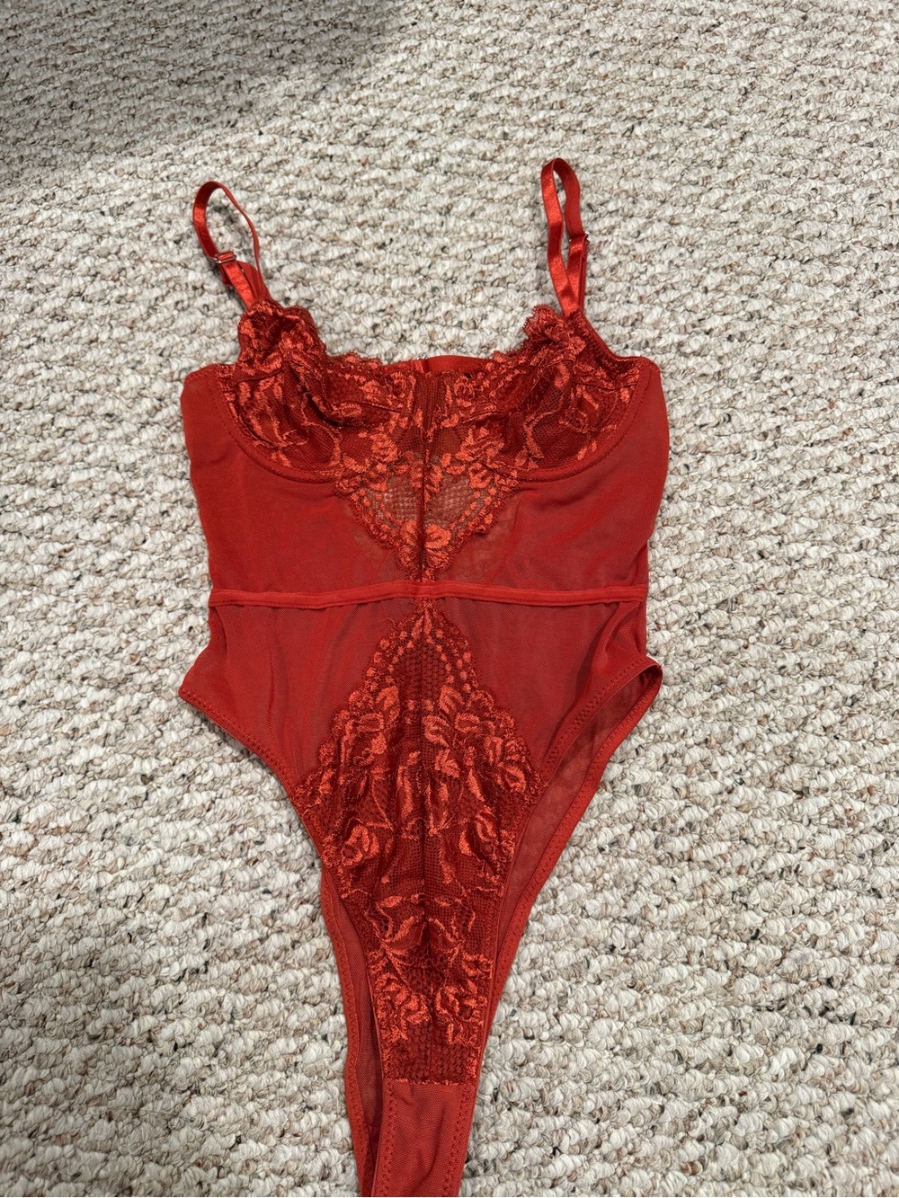 Forever 21 Red Lace Mesh Bodysuit
